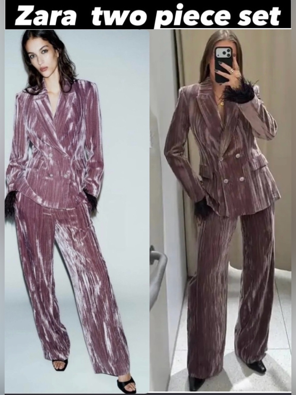 TREND NEW ZARA 2pc SET FEATHERS BLAZER AND PANTS 
🚨FIRM PRICE NO DISCOUNT